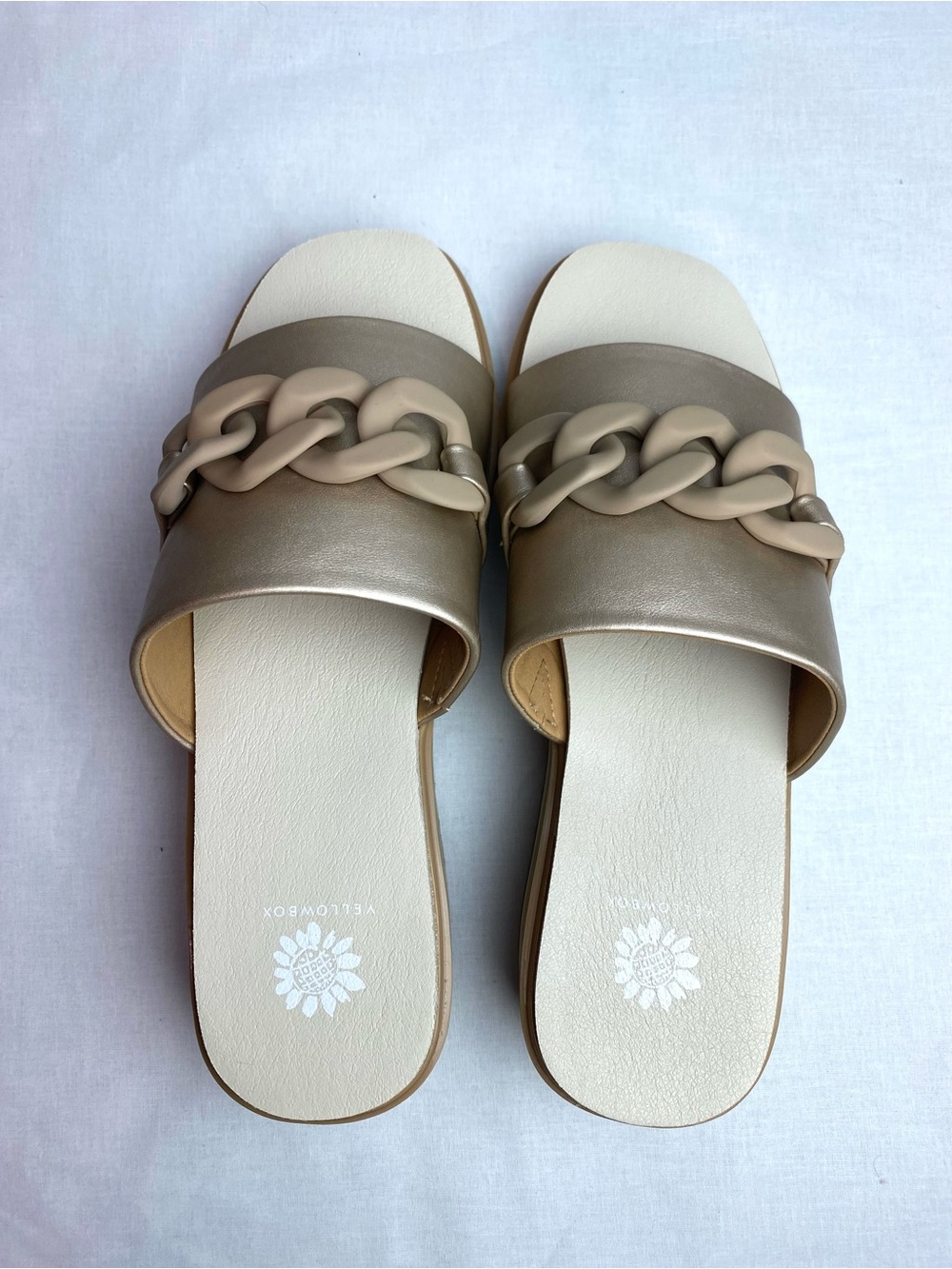 Yellow Box Taupe Chain-Accent Slide Sandals